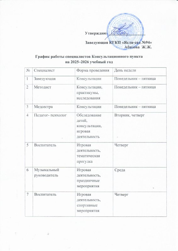 График работы Консультационного центра